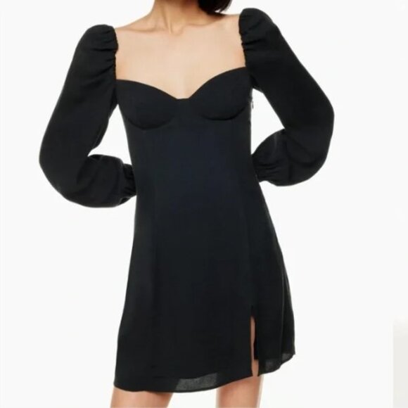 ARITZIA WILFRED Black Novella Mini Dress Long Sleeves In Sizes Small 4 - Picture 2 of 6